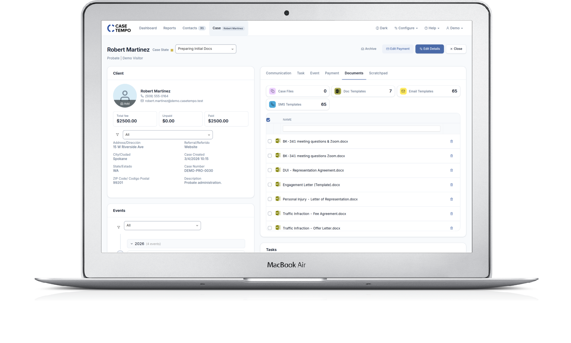 Document automation in Case Tempo